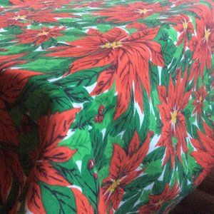 Vintage Poinsettia Vibrant Print Holiday Christmas Rectangle Tablecloth 70 x 54